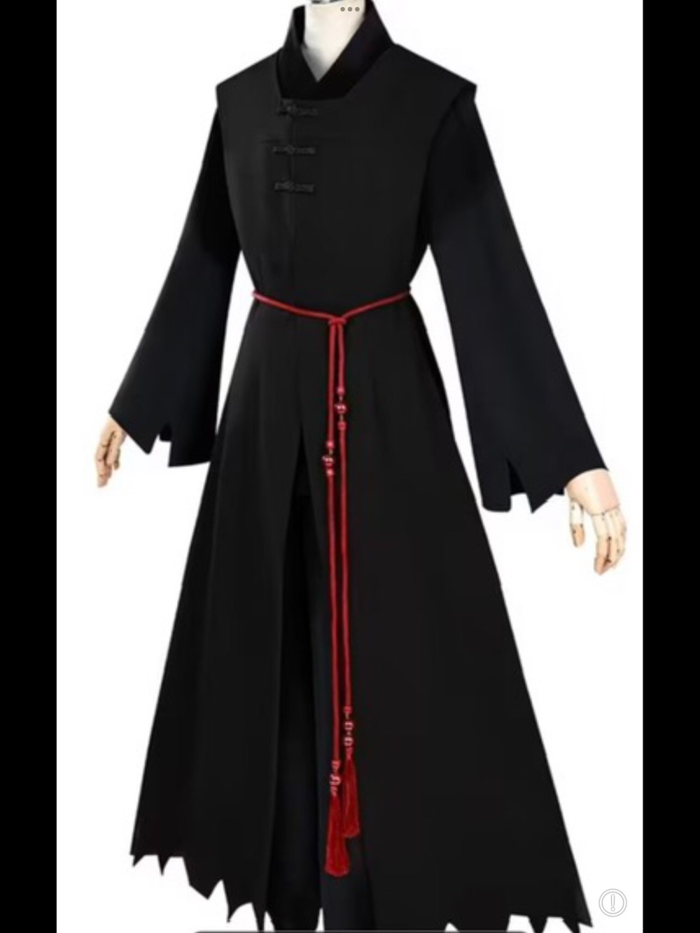 Black Long Sleeve Kimono Coat with Red Tassel Belt adult size small
